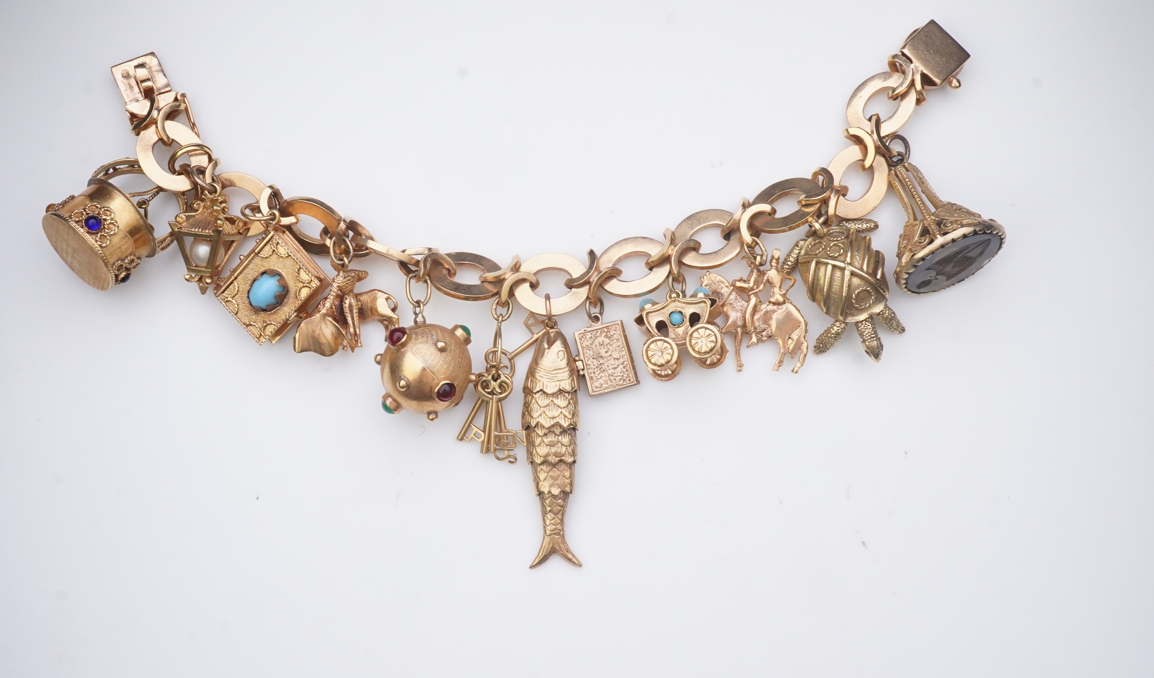 A gold charm bracelet